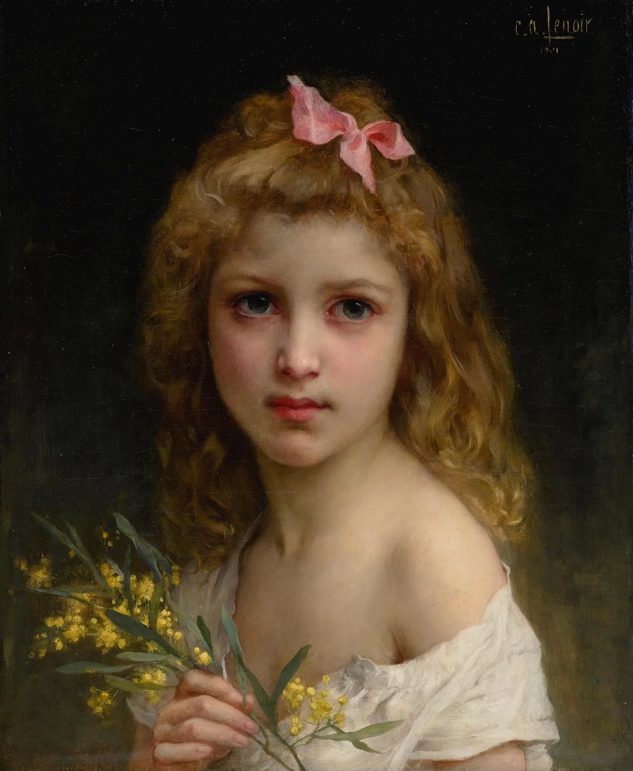 Ritratto di una ragazza con fiori di mimosa